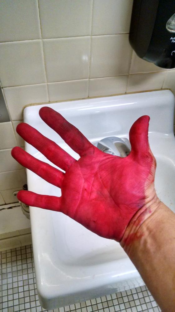 This is what happens when you work on a line that has red food color in it...lol